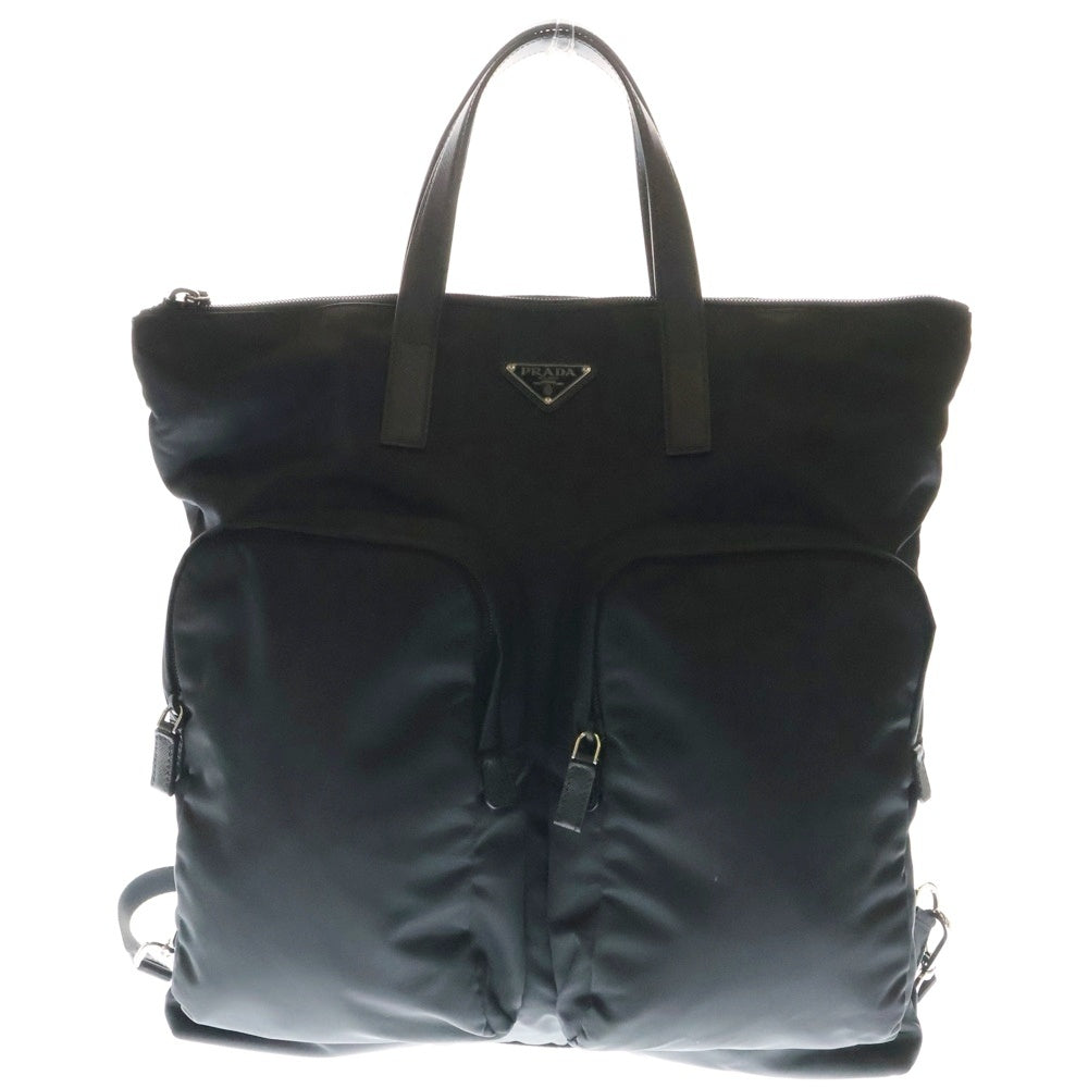 PRADA(プラダ) Re-Nylon サフィアーノ 三角プレート付き ナイロン レザー 2WAY ブリーフケース バックパック 2VG053 ブラック