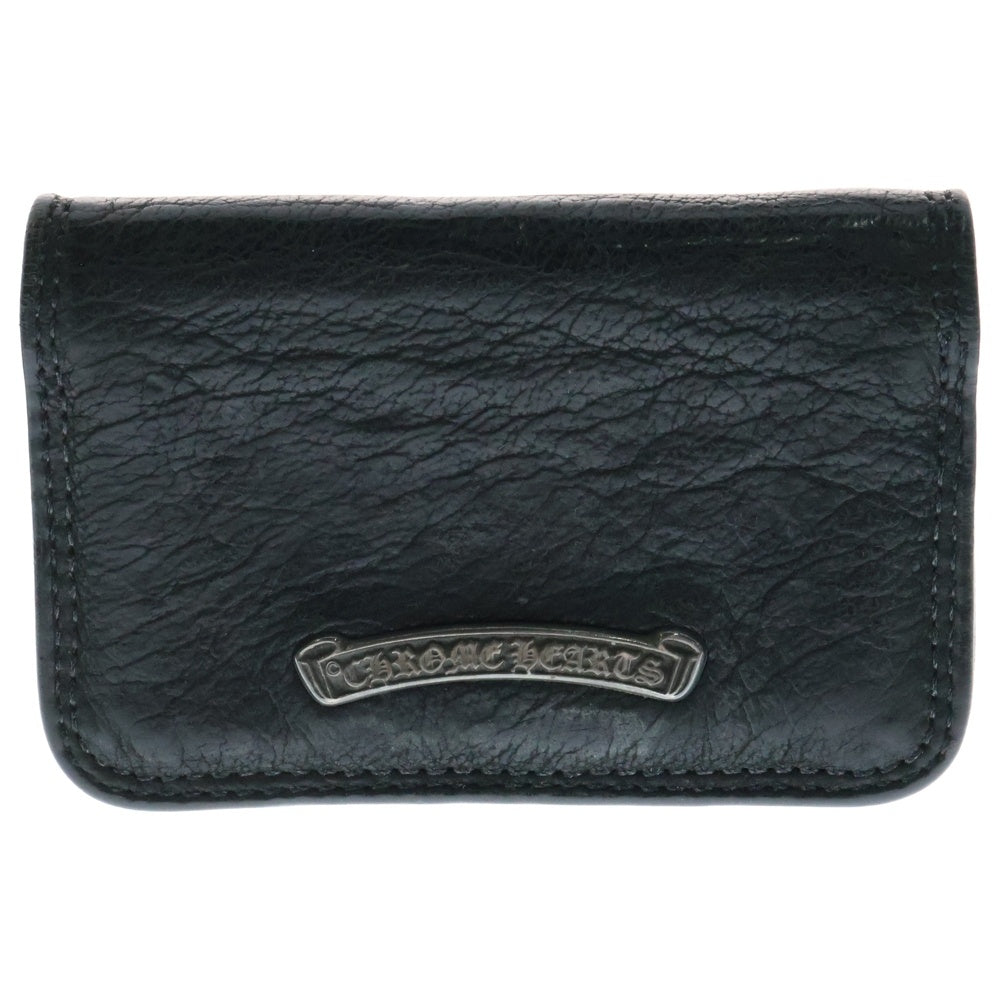 CHROME HEARTS(クロムハーツ) CARD CASE スクロールラベル レザーカードケース ブラック/シルバー
