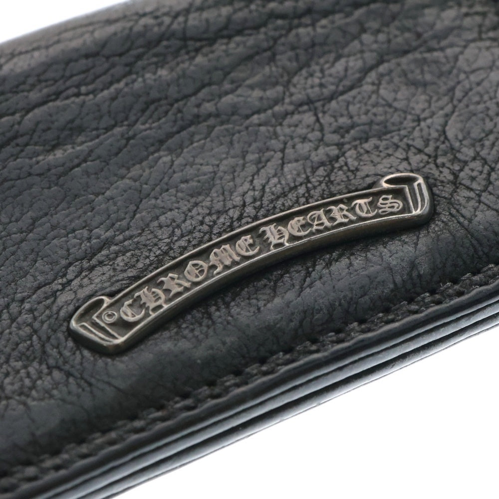 CHROME HEARTS(クロムハーツ) CARD CASE スクロールラベル レザーカードケース ブラック/シルバー