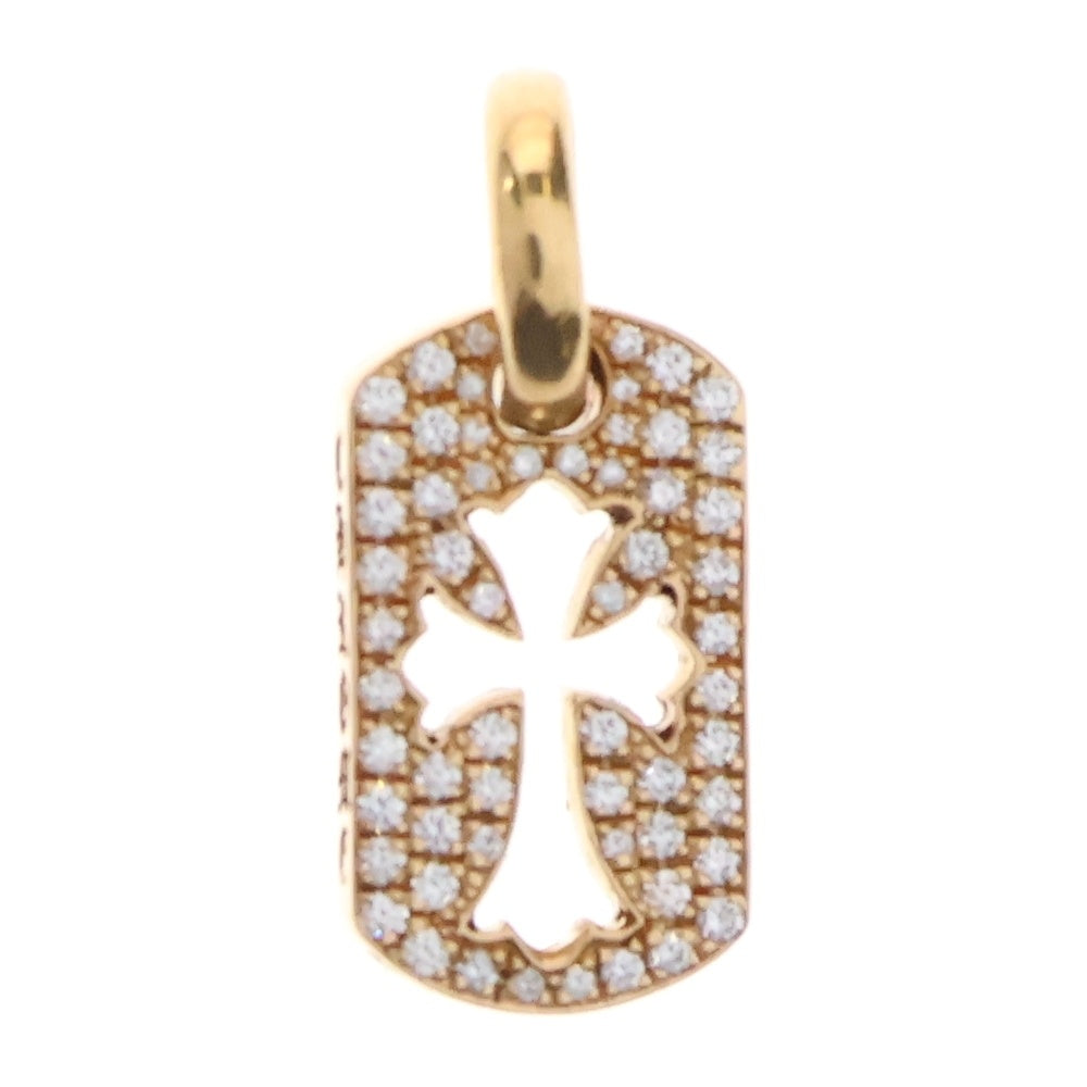 CHROME HEARTS(クロムハーツ) 22K DT TNY CO CRS P D タイニーカットアウトクロスドッグタグ PAVEダイヤ チャーム ゴールドネックレストップ