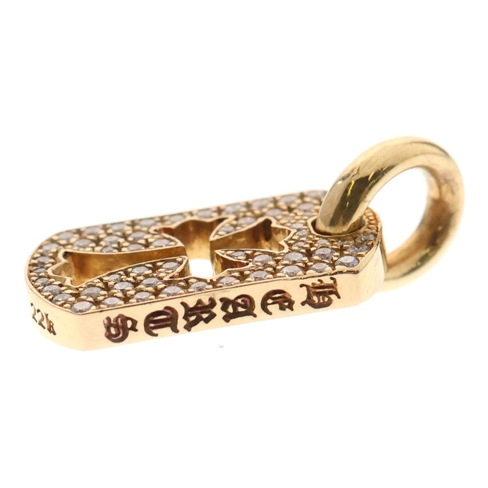 CHROME HEARTS(クロムハーツ) 22K DT TNY CO CRS P D タイニーカットアウトクロスドッグタグ PAVEダイヤ チャーム ゴールドネックレストップ