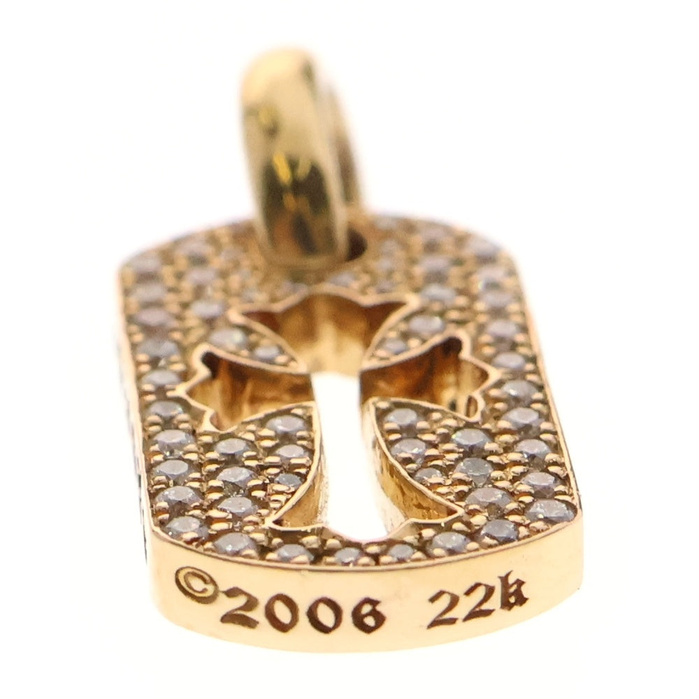 CHROME HEARTS(クロムハーツ) 22K DT TNY CO CRS P D タイニーカットアウトクロスドッグタグ PAVEダイヤ チャーム ゴールドネックレストップ