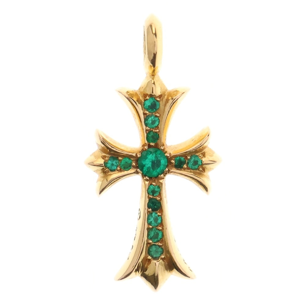 CHROME HEARTS(クロムハーツ) 22K TNY CRSF P EMRLD タイニーファットクロス PAVEエメラルド ゴールドネックレストップ