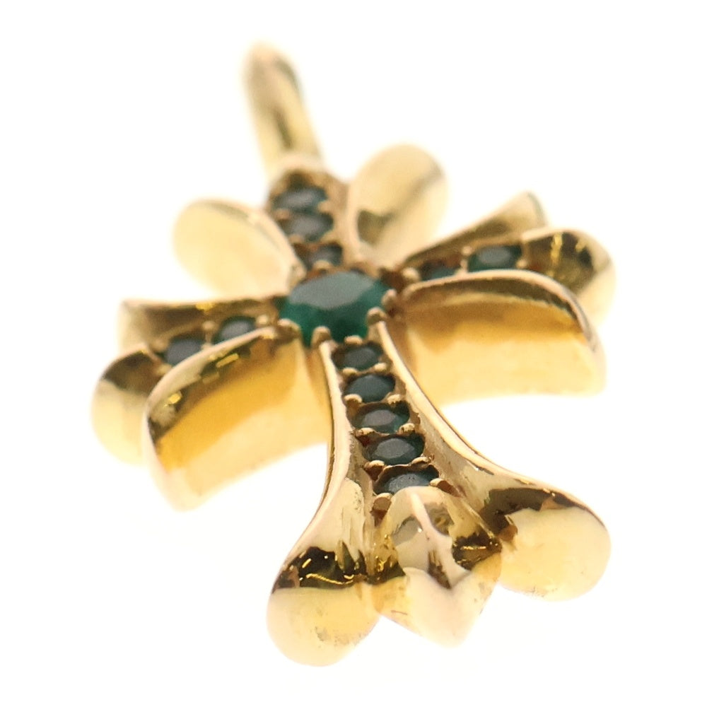 CHROME HEARTS(クロムハーツ) 22K TNY CRSF P EMRLD タイニーファットクロス PAVEエメラルド ゴールドネックレストップ