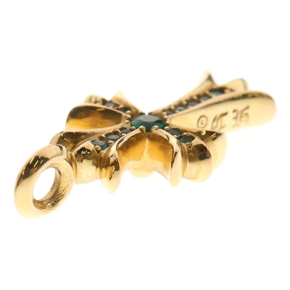 CHROME HEARTS(クロムハーツ) 22K TNY CRSF P EMRLD タイニーファットクロス PAVEエメラルド ゴールドネックレストップ