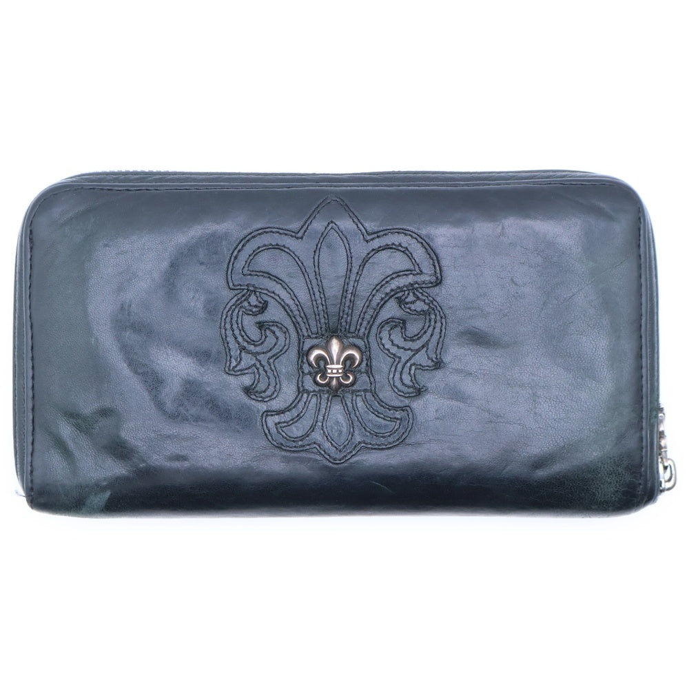 CHROME HEARTS(クロムハーツ) REC F ZIP BS BSフレア装飾ラウンドジップレザーウォレット財布 ブラック