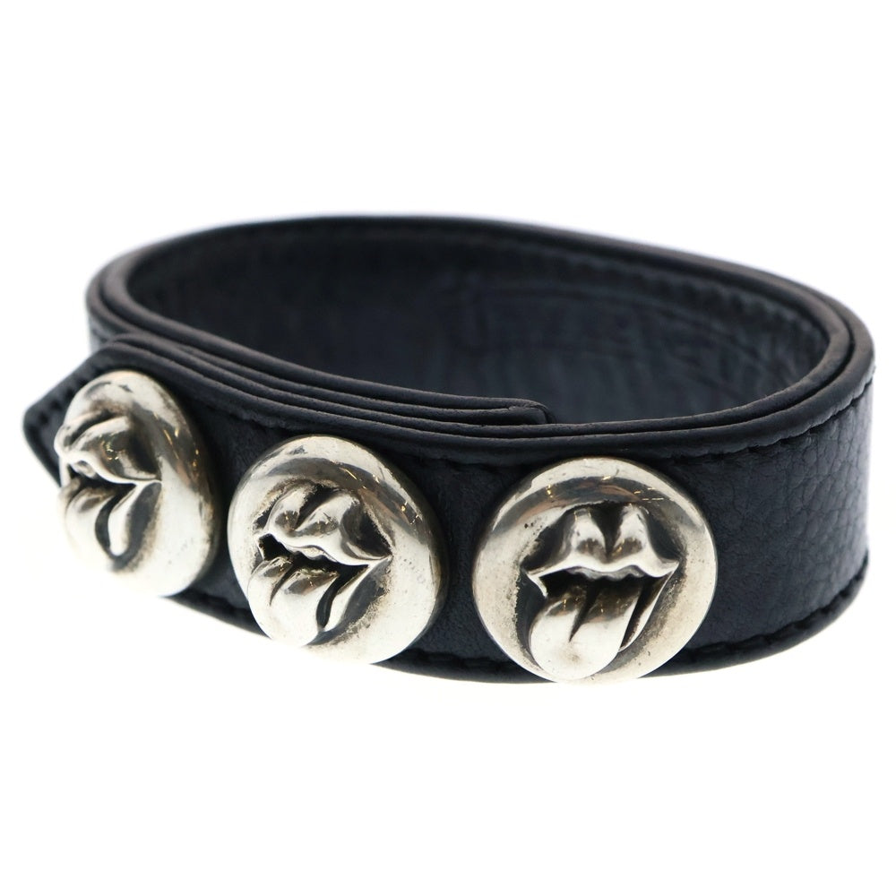 CHROME HEARTS(クロムハーツ) 3BTN 2SNP LIPSTONGUE リップ&タン 3ボタン2スナップ レザーブレスレット ブラック/シルバー