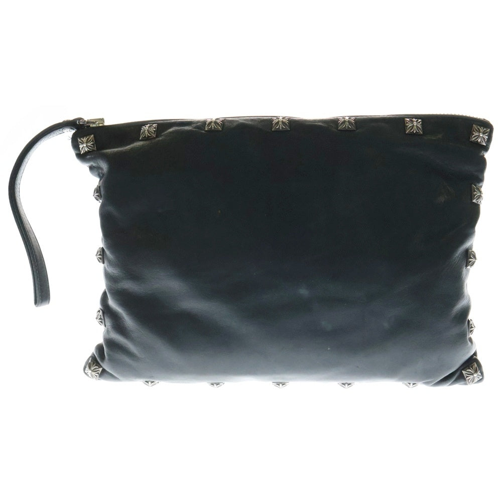 CHROME HEARTS(クロムハーツ) ピラミッドスタッズ付き レザー クラッチバック ブラック