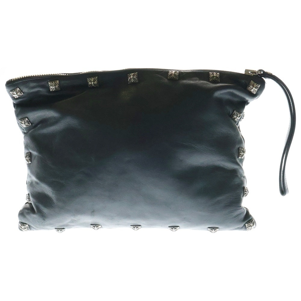 CHROME HEARTS(クロムハーツ) ピラミッドスタッズ付き レザー クラッチバック ブラック