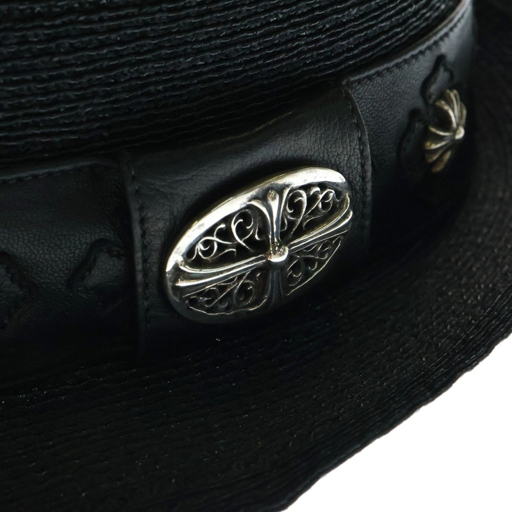 CHROME HEARTS(クロムハーツ) オーバルクロス CHプラス装飾 CHプラスパッチ付き フェドラハット 帽子 ブラック/シルバー