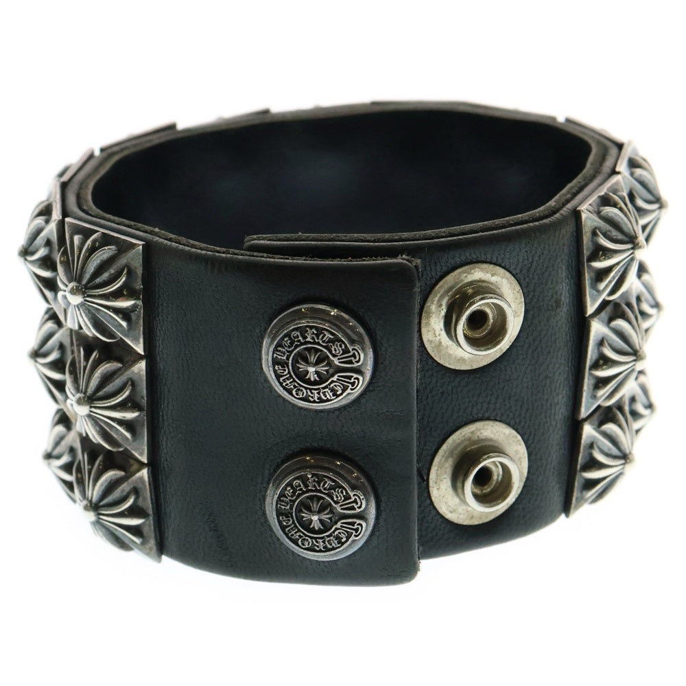 CHROME HEARTS(クロムハーツ) ZERO X3 PYRAMID STUDS TRIPLE ROW ゼロスタッズ トリプルピラミッド ロウ レザーブレスレッド バングル シルバー/ブラック
