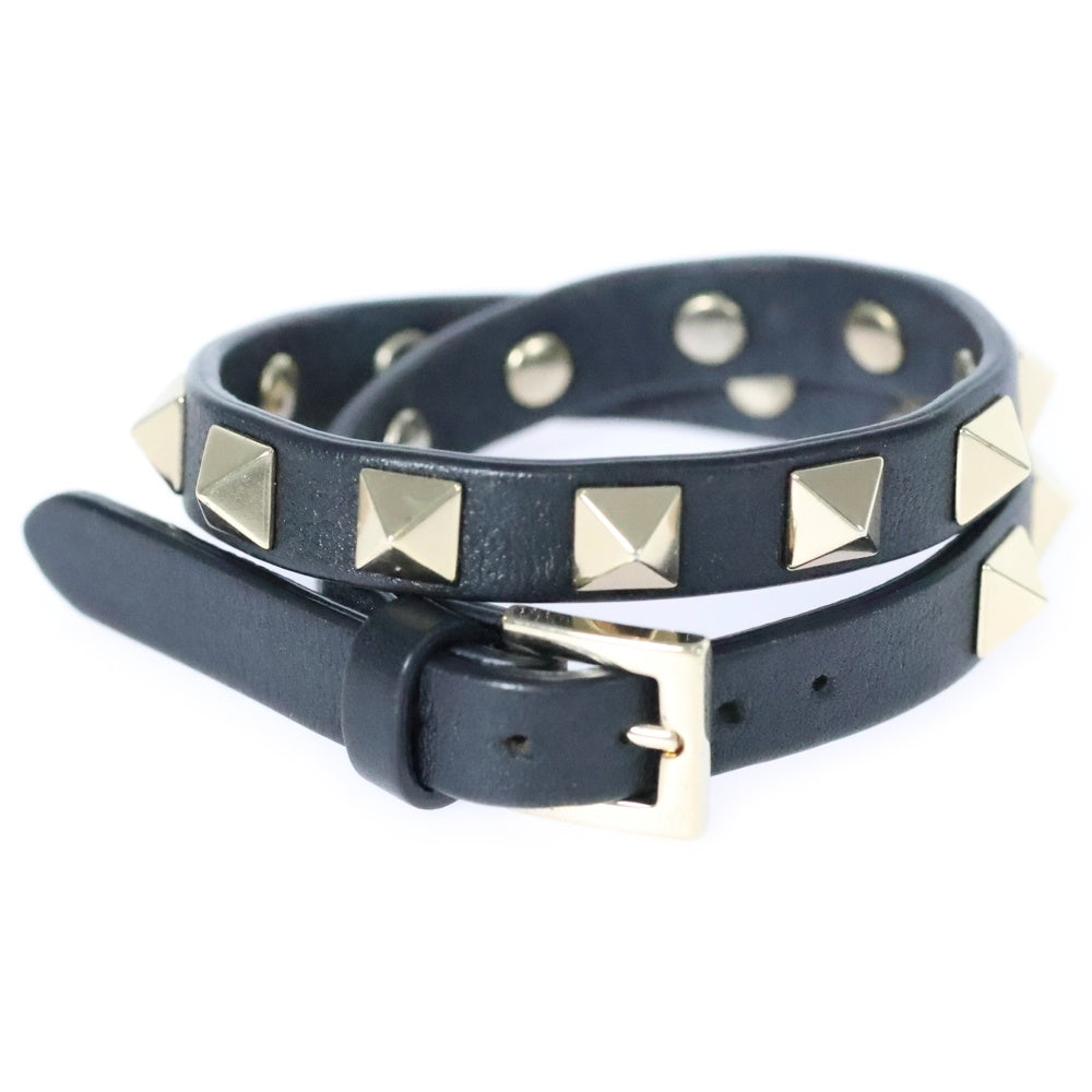 VALENTINO(ヴァレンティノ) ロックスタッズ レザー ブレスレット ブラック レディース WJ0703VIT