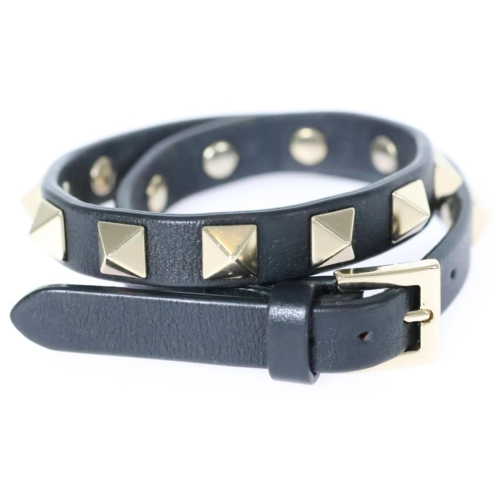 VALENTINO(ヴァレンティノ) ロックスタッズ レザー ブレスレット ブラック レディース WJ0703VIT