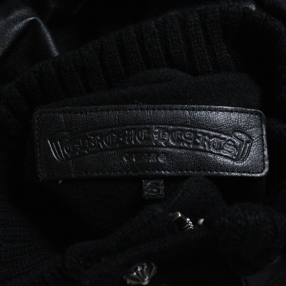 CHROME HEARTS(クロムハーツ) レザーカシミア切替 クロスボールボタン フード付き ジャケット ブラック