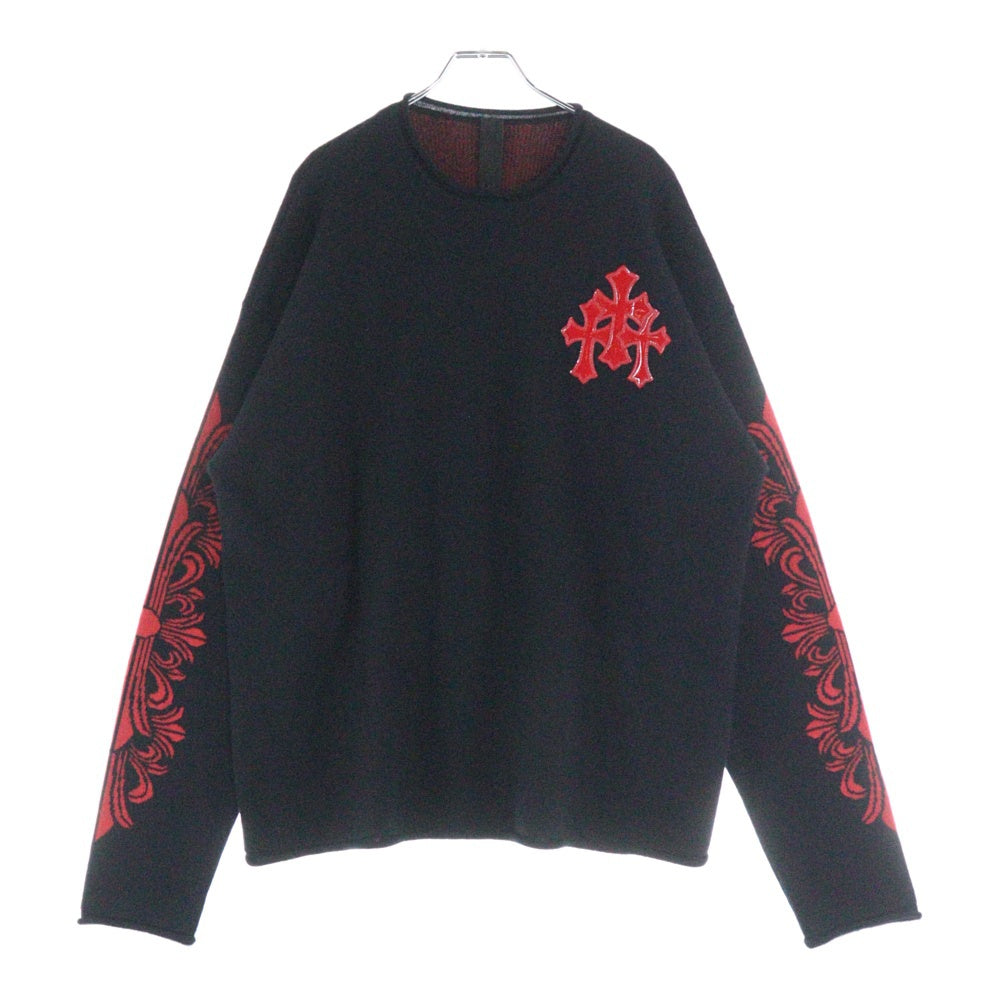 CHROME HEARTS(クロムハーツ) Y NOT セメタリ―クロス パッチ 袖フローラルプリント カシミアニット レッド
