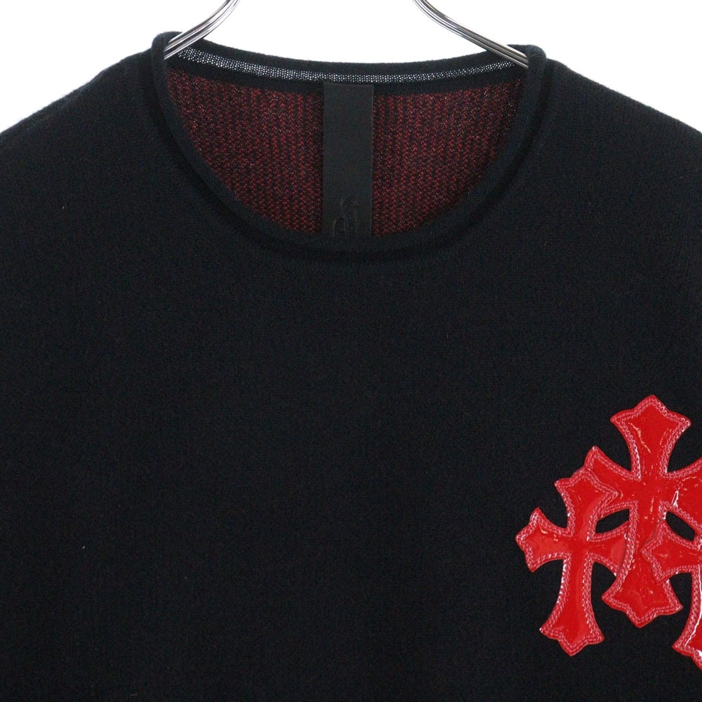 CHROME HEARTS(クロムハーツ) Y NOT セメタリ―クロス パッチ 袖フローラルプリント カシミアニット レッド