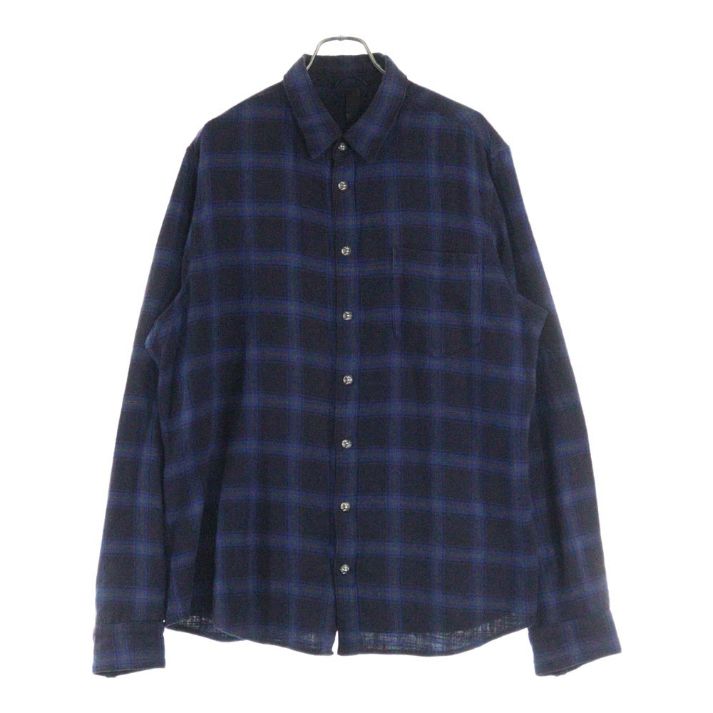 CHROME HEARTS(クロムハーツ) LOOSEENDS LS CHECK ルーズエンド 長袖チェックシャツ セメタリーパッチ付き クロスボタンシャツ ネイビー