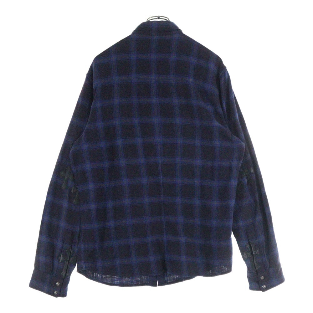 CHROME HEARTS(クロムハーツ) LOOSEENDS LS CHECK ルーズエンド 長袖チェックシャツ セメタリーパッチ付き クロスボタンシャツ ネイビー