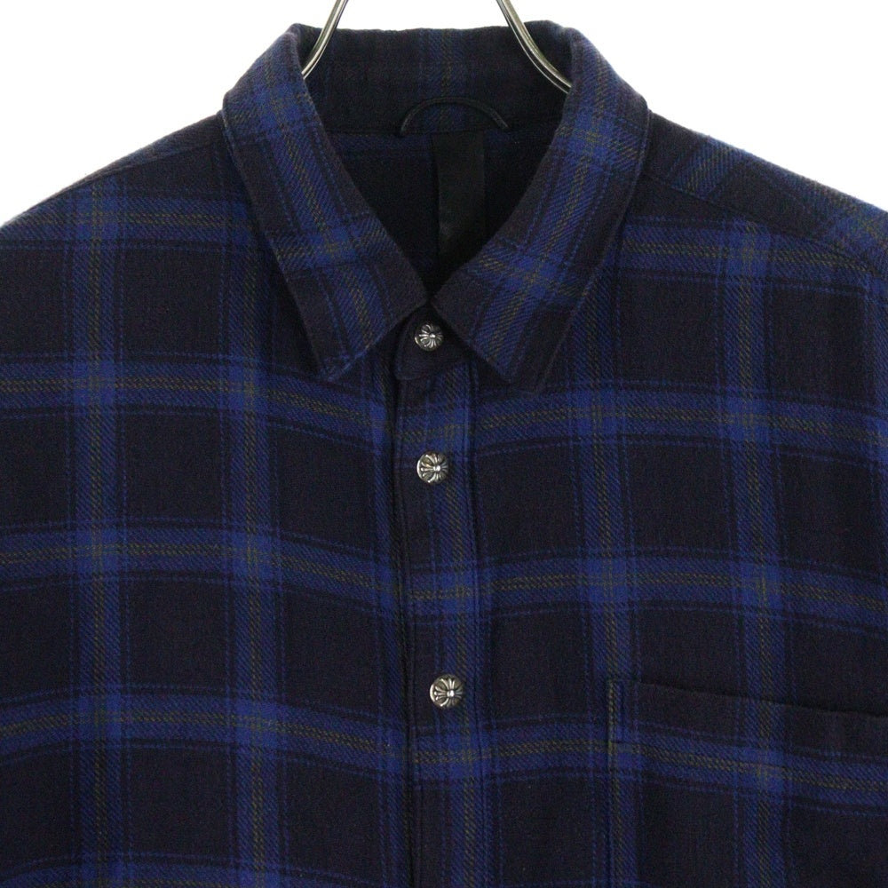 CHROME HEARTS(クロムハーツ) LOOSEENDS LS CHECK ルーズエンド 長袖チェックシャツ セメタリーパッチ付き クロスボタンシャツ ネイビー