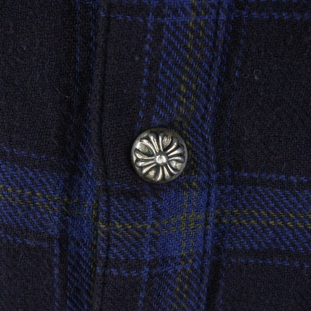 CHROME HEARTS(クロムハーツ) LOOSEENDS LS CHECK ルーズエンド 長袖チェックシャツ セメタリーパッチ付き クロスボタンシャツ ネイビー