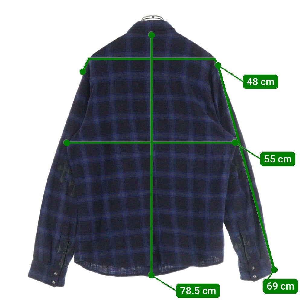 CHROME HEARTS(クロムハーツ) LOOSEENDS LS CHECK ルーズエンド 長袖チェックシャツ セメタリーパッチ付き クロスボタンシャツ ネイビー