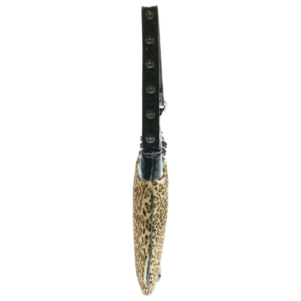 CHROME HEARTS(クロムハーツ) クロスボール装飾 レオパード レザー ハンドバック ブラック/ブラウン