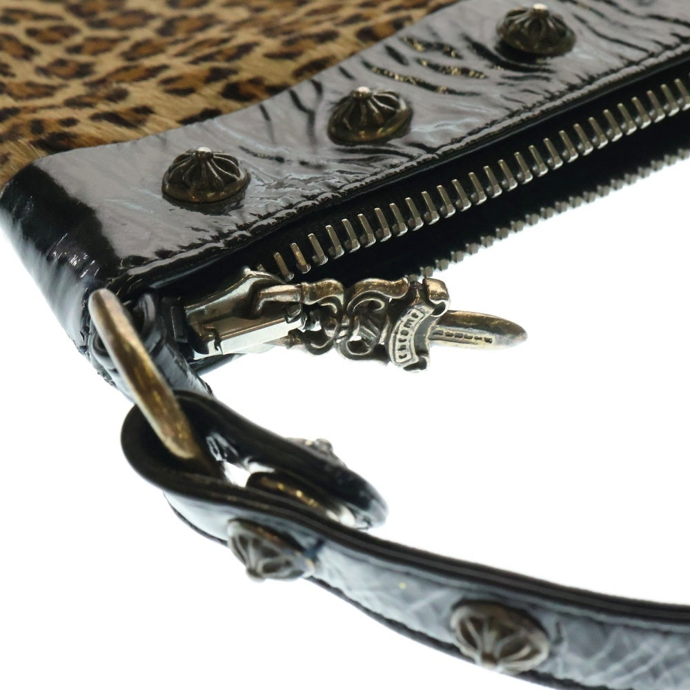 CHROME HEARTS(クロムハーツ) クロスボール装飾 レオパード レザー ハンドバック ブラック/ブラウン