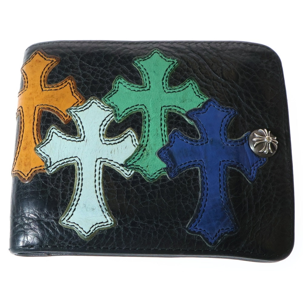CHROME HEARTS(クロムハーツ) 1SNAP 1スナップクロスボールボタン マルチパッチ レザーウォレット 財布 ブラッ ク