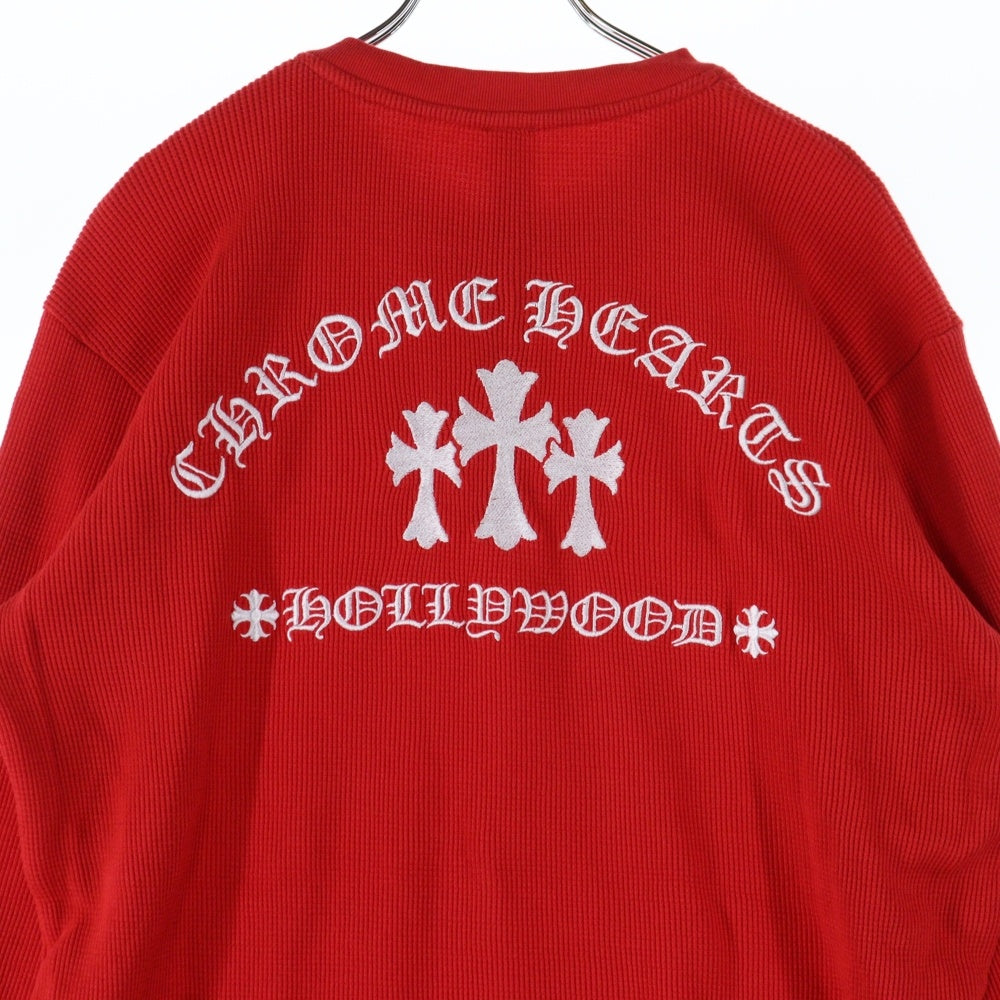CHROME HEARTS(クロムハーツ) SAILIN ON THERMAL ヘンリーネックバック刺繍ロゴ長袖カットソー レッド