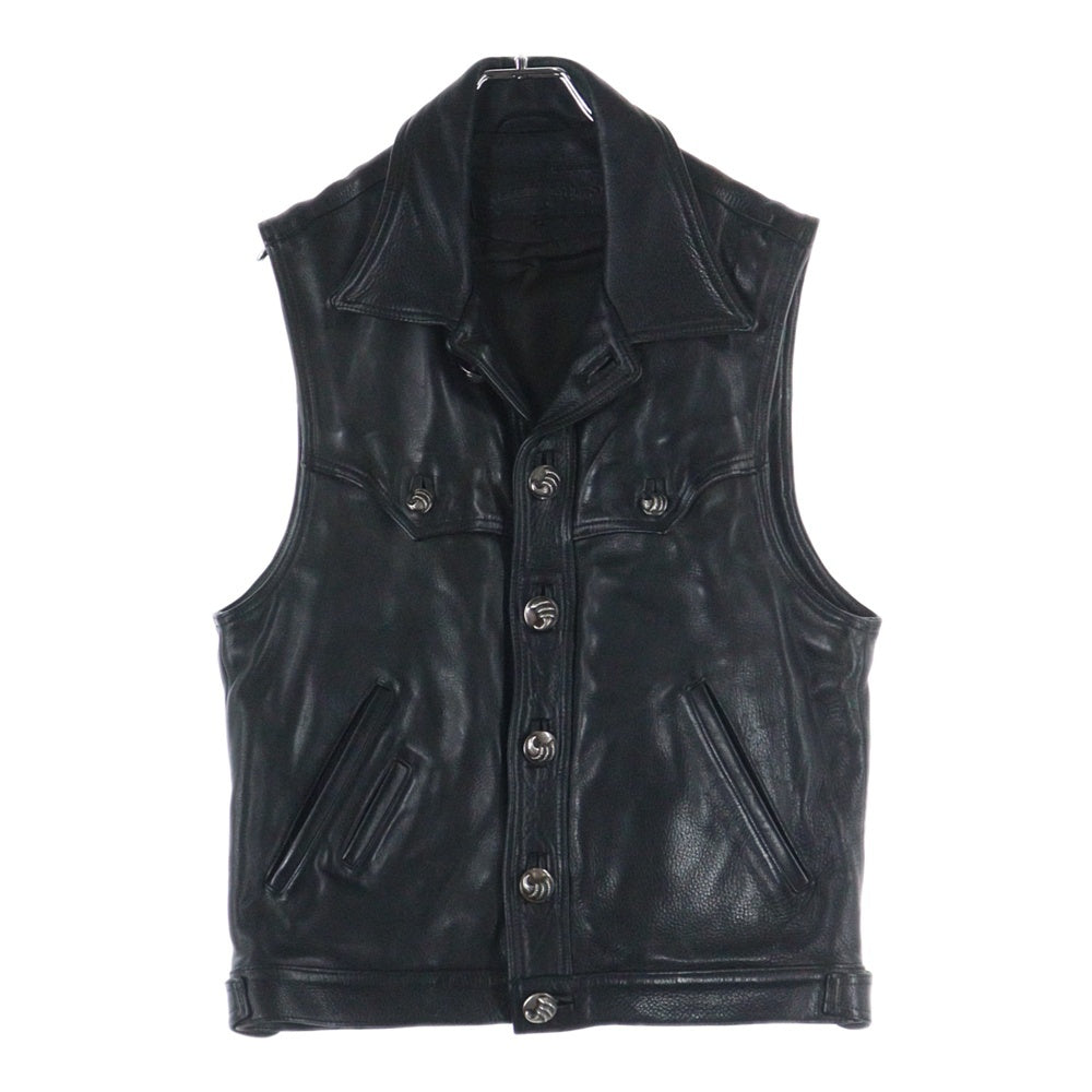 CHROME HEARTS(クロムハーツ) CLASSIC JEAN LTHR VEST レザークラシックジーン クロウボールボタンレザーベスト ブラック