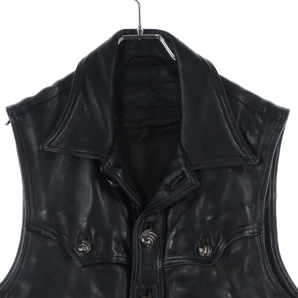 CHROME HEARTS(クロムハーツ) CLASSIC JEAN LTHR VEST レザークラシックジーン クロウボールボタンレザーベスト ブラック