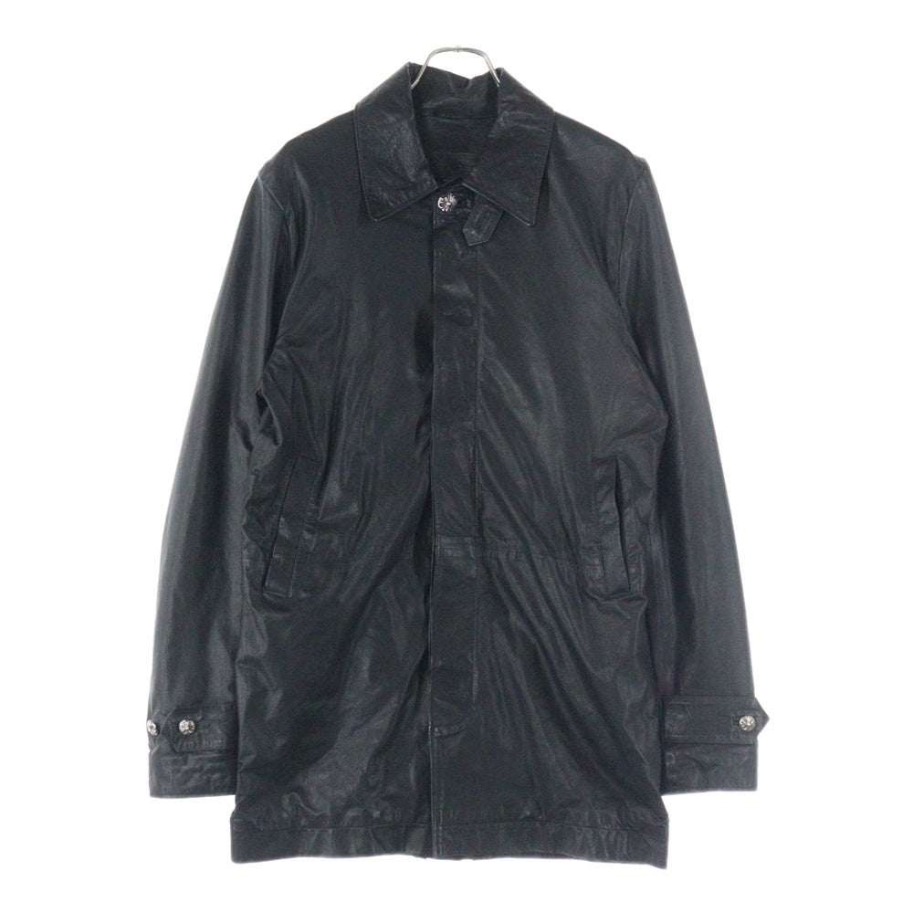 CHROME HEARTS(クロムハーツ) クロスボールボタンレザーロングコート ブラック JVP