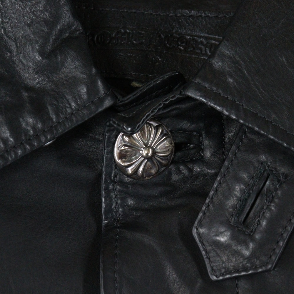 CHROME HEARTS(クロムハーツ) クロスボールボタンレザーロングコート ブラック JVP