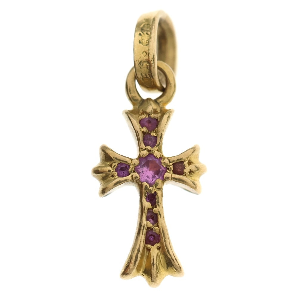 CHROME HEARTS(クロムハーツ) 22K CRS BBYFAT P/SAP ベイビーファットクロス PAVEピンクサファイア ペンダントトップ ゴールド BCA036