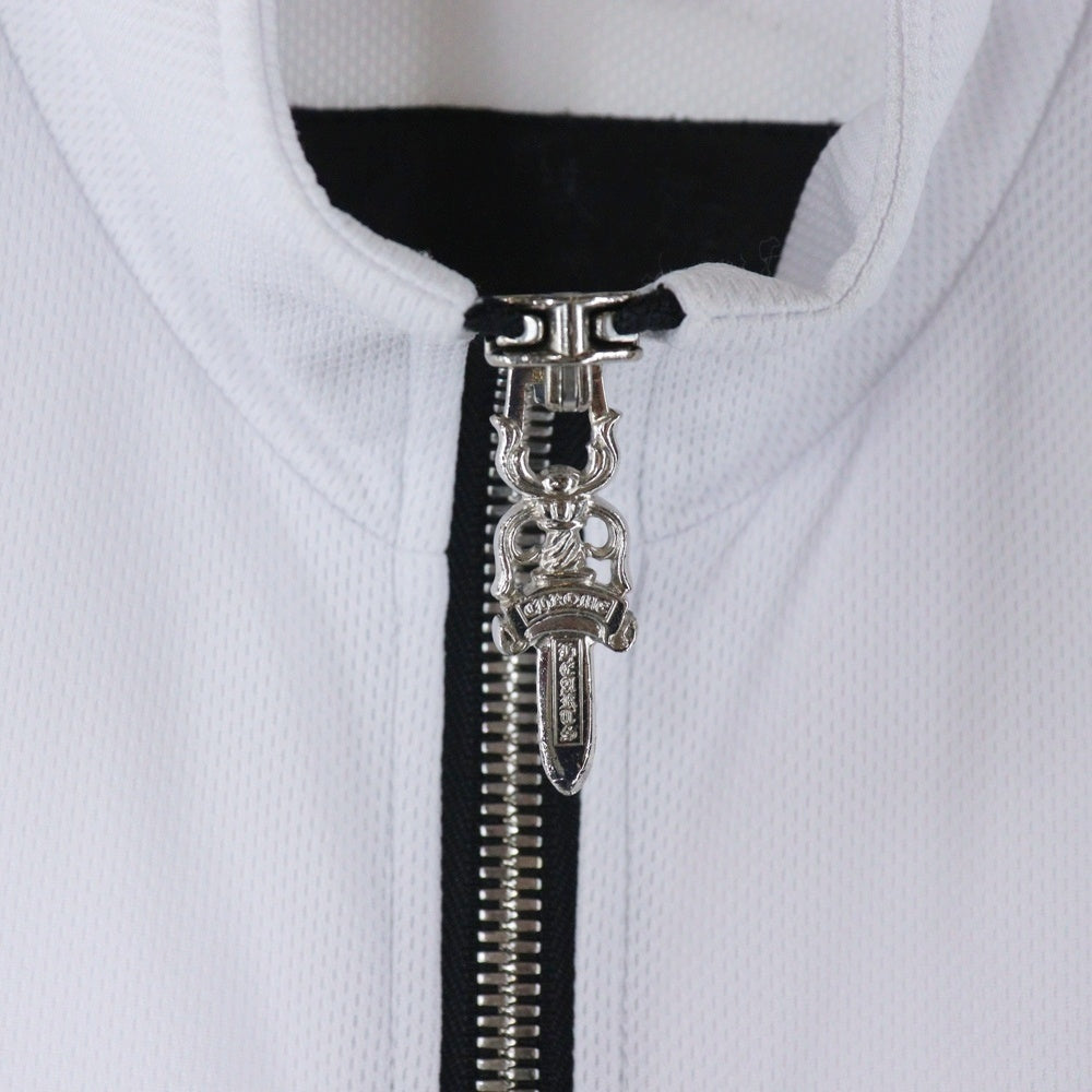 CHROME HEARTS(クロムハーツ) Track Jacket ダガージップ アームロゴプリント レザー切替カシミヤ混 トラックジャケット ホワイト