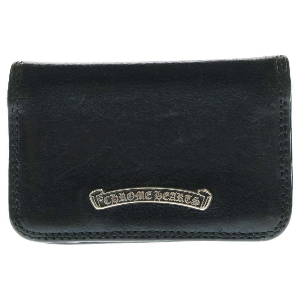 CHROME HEARTS(クロムハーツ) CARD CASE スクロールラベル レザーカードケース ブラック/シルバー