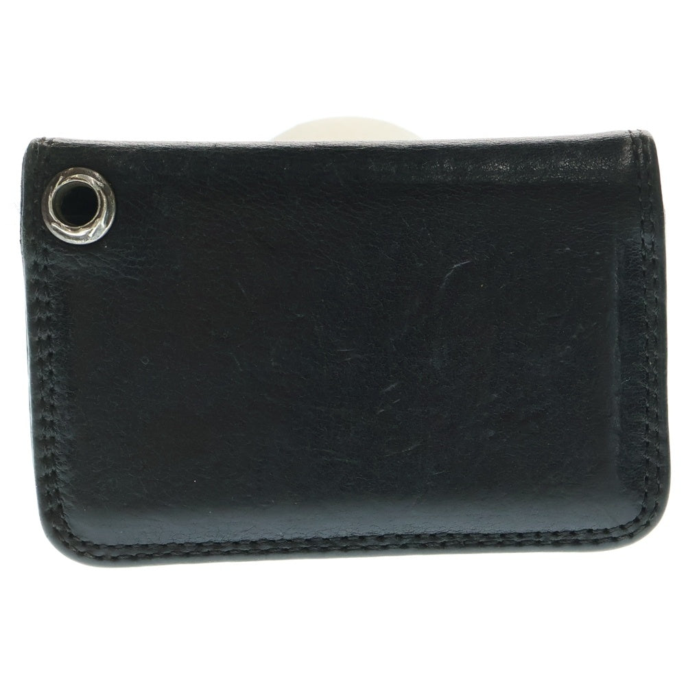 CHROME HEARTS(クロムハーツ) CARD CASE スクロールラベル レザーカードケース ブラック/シルバー