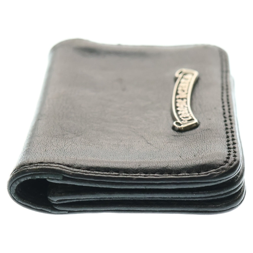 CHROME HEARTS(クロムハーツ) CARD CASE スクロールラベル レザーカードケース ブラック/シルバー