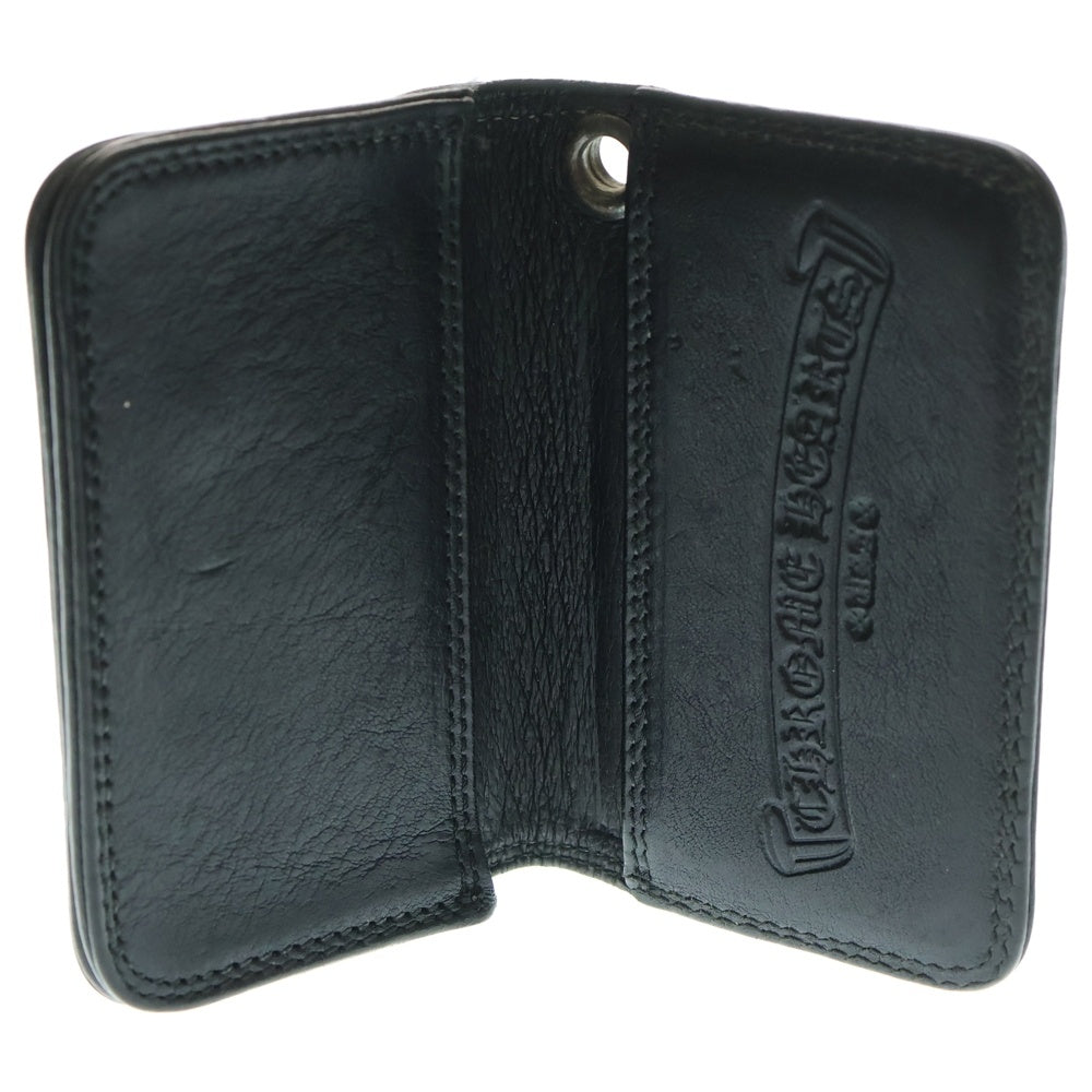 CHROME HEARTS(クロムハーツ) CARD CASE スクロールラベル レザーカードケース ブラック/シルバー