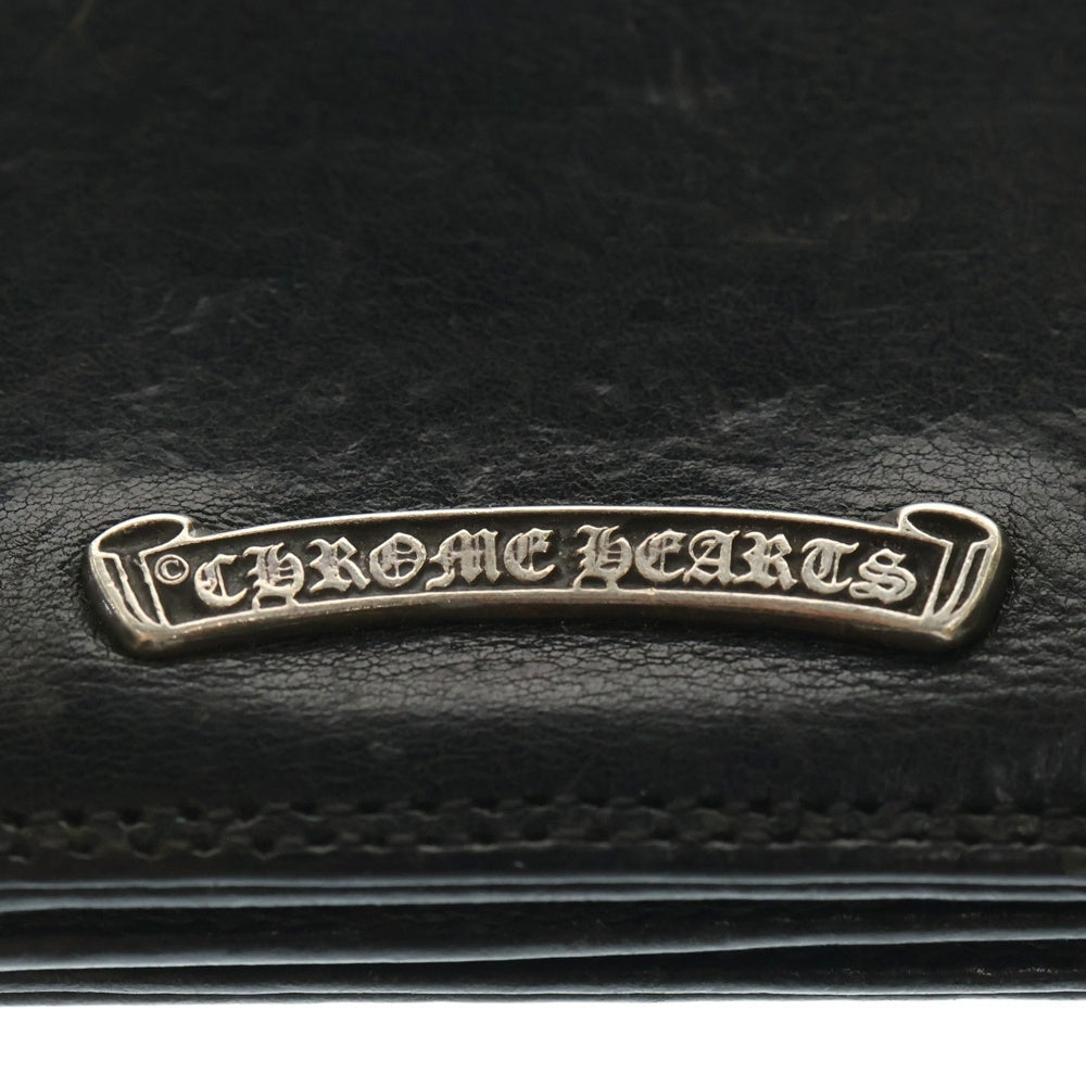 CHROME HEARTS(クロムハーツ) CARD CASE スクロールラベル レザーカードケース ブラック/シルバー
