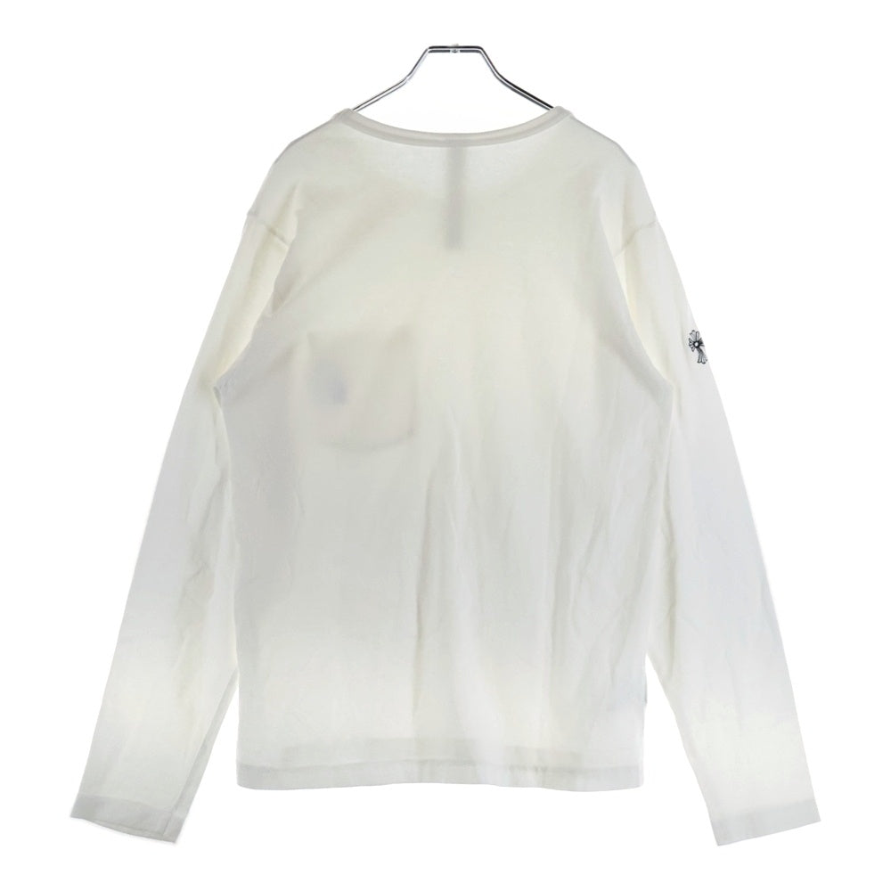 CHROME HEARTS(クロムハーツ) YNOT L/S TEE フロントロゴ刺繍 袖CHクロス刺繍 クルーネック 長袖Tシャツ ホワイト