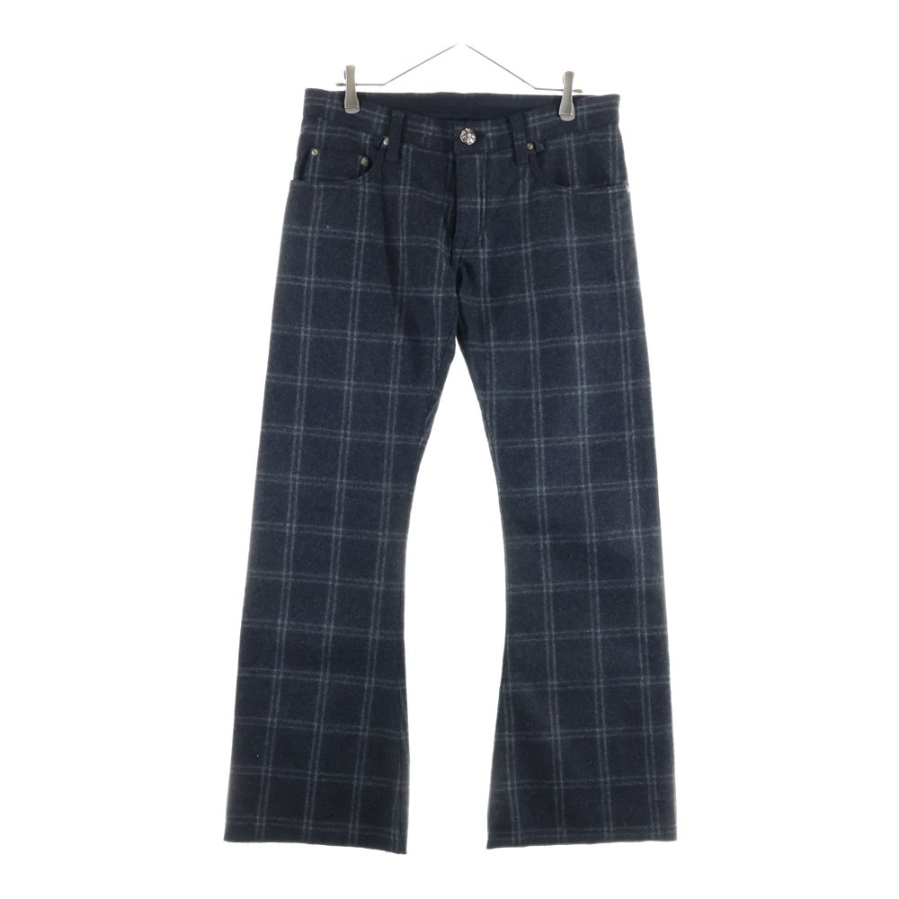 CHROME HEARTS(クロムハーツ) チェック柄 ウールストレートパンツ グレー