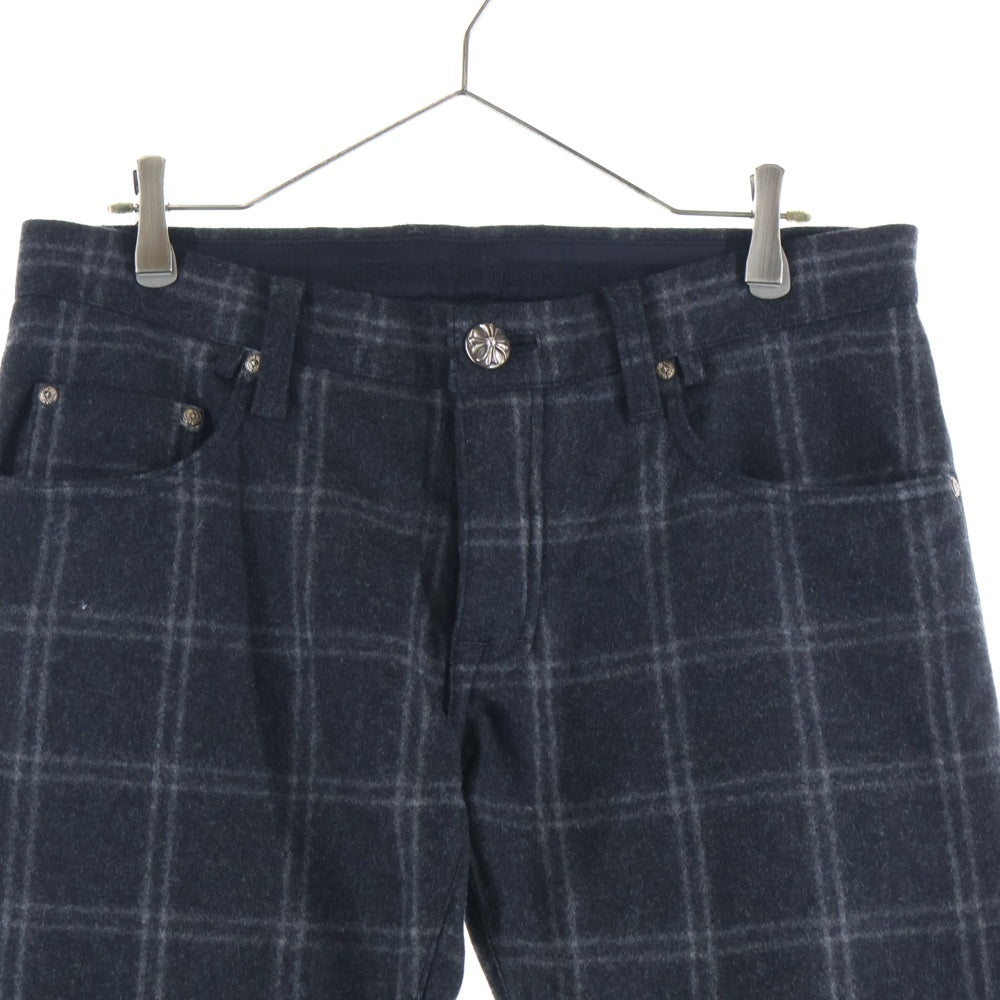 CHROME HEARTS(クロムハーツ) チェック柄 ウールストレートパンツ グレー