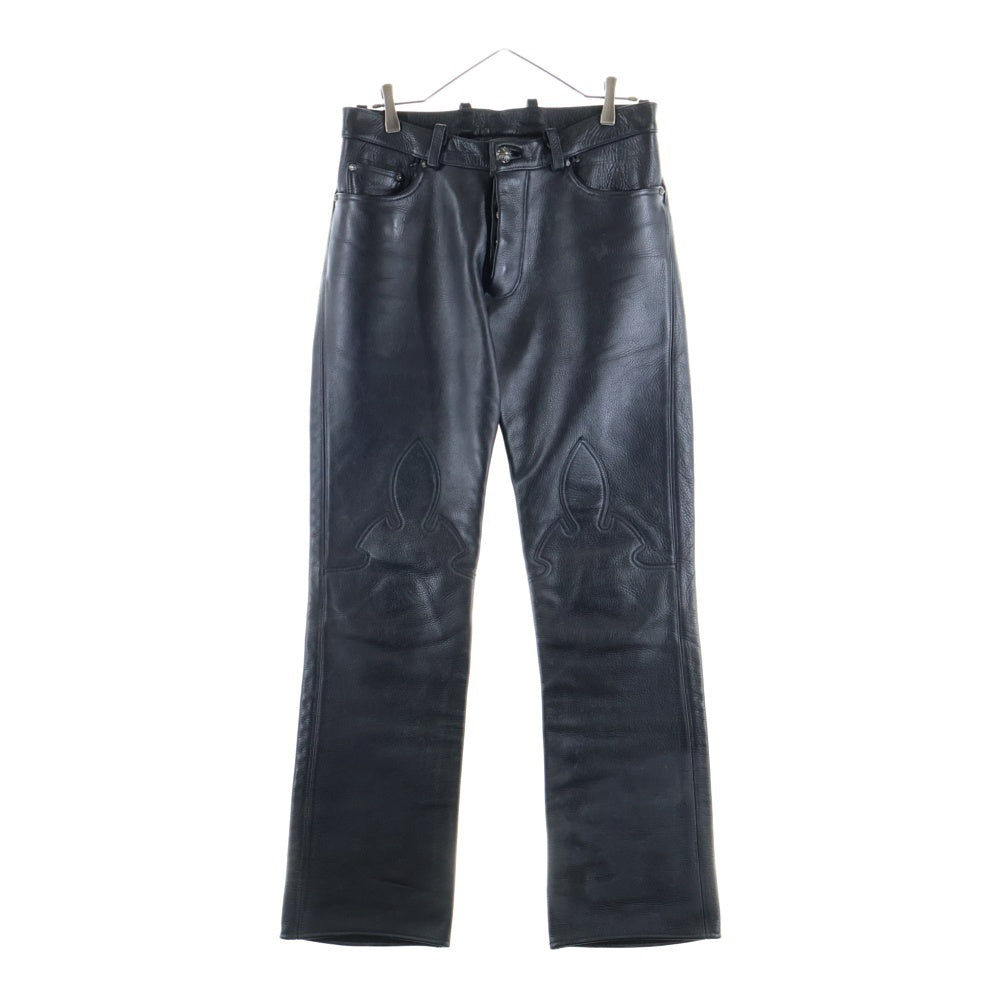 CHROME HEARTS(クロムハーツ) LTHR PANTS クロスボールボタン 5ポケット フレアニー ボタンフライ レザー ストレートパンツ ブラック