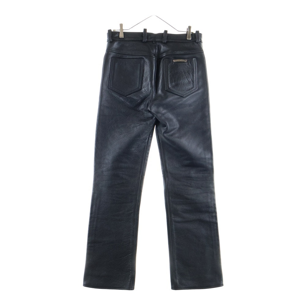 CHROME HEARTS(クロムハーツ) LTHR PANTS クロスボールボタン 5ポケット フレアニー ボタンフライ レザー ストレートパンツ ブラック