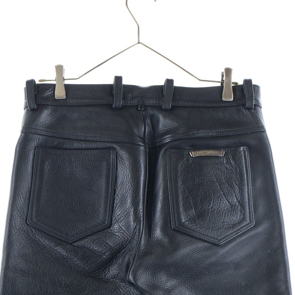 CHROME HEARTS(クロムハーツ) LTHR PANTS クロスボールボタン 5ポケット フレアニー ボタンフライ レザー ストレートパンツ ブラック