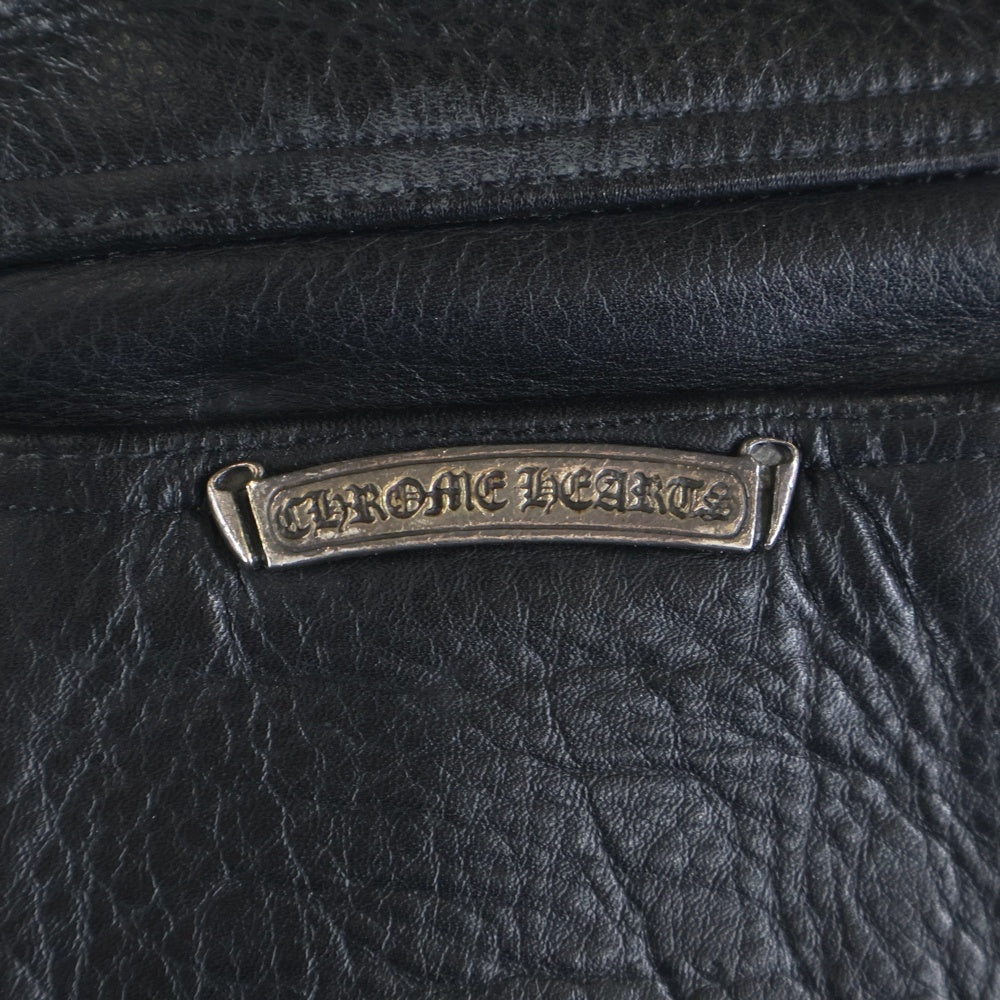 CHROME HEARTS(クロムハーツ) LTHR PANTS クロスボールボタン 5ポケット フレアニー ボタンフライ レザー ストレートパンツ ブラック