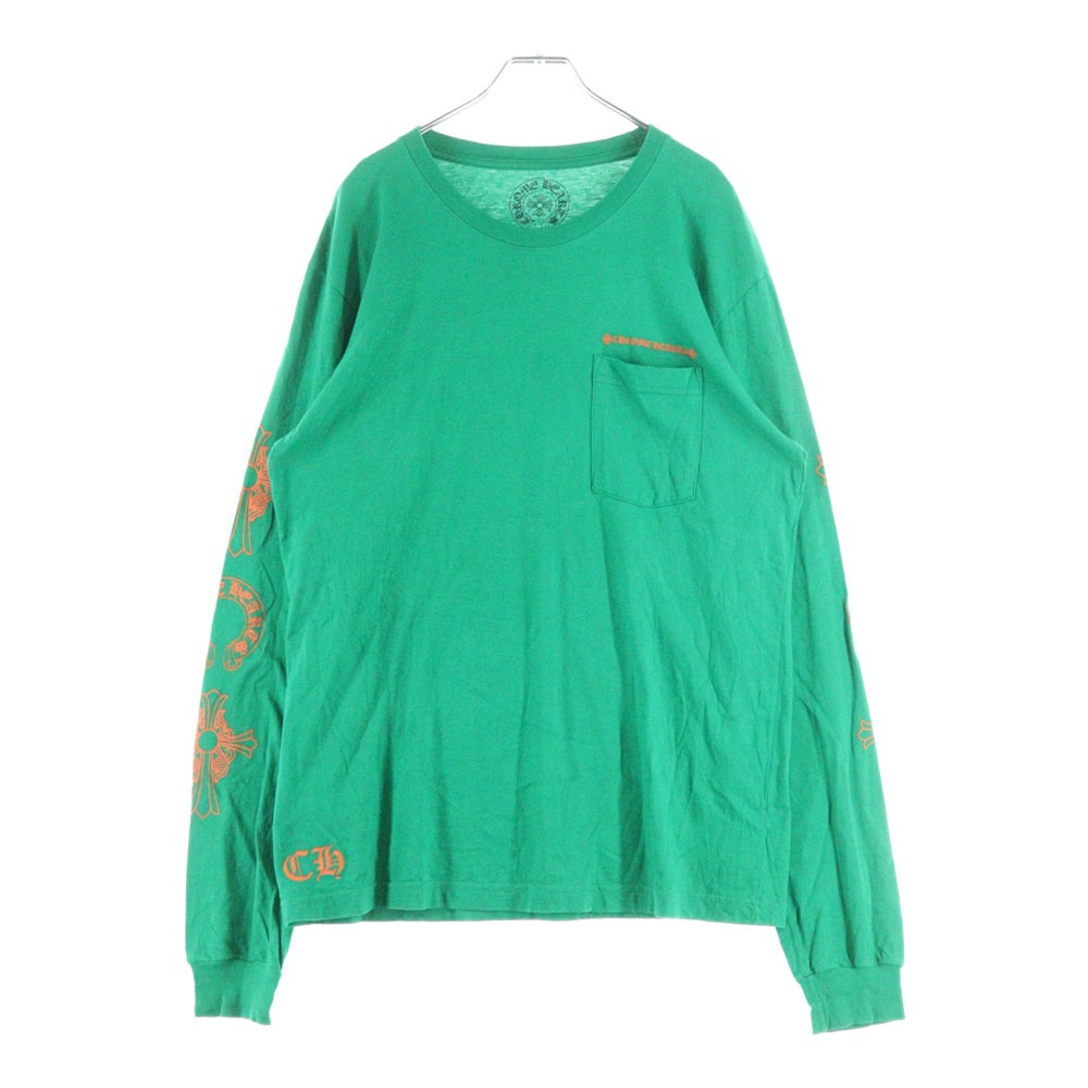 CHROME HEARTS(クロムハーツ) CH L S バックCHクロス ホースシュー アームロゴプリント 長袖カットソー ロンT グリーン