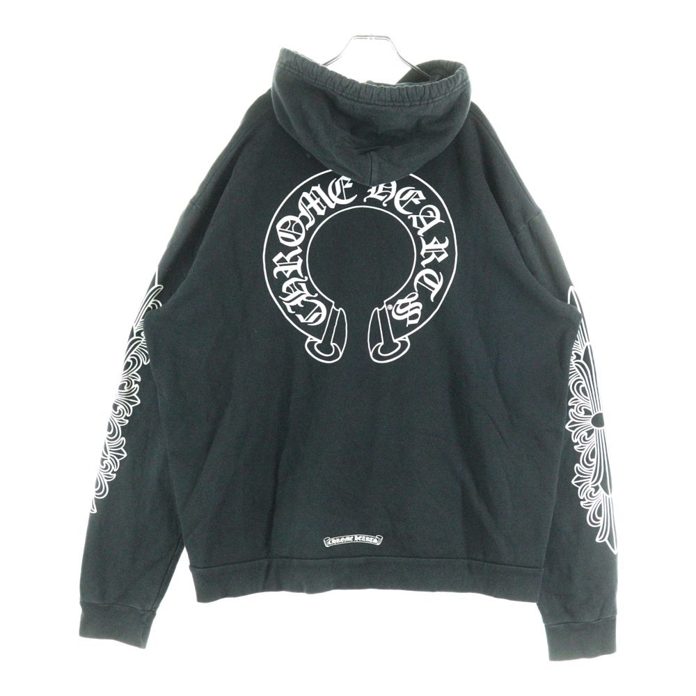 CHROME HEARTS(クロムハーツ) HORSESHOE PULLOVER HOODIE ホースシュープリント アームフローラル プルオーバースウェットパーカー フーディ ブラック