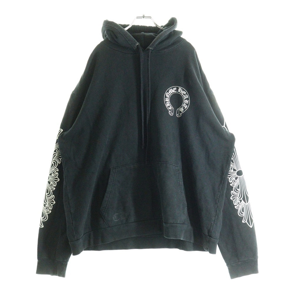 CHROME HEARTS(クロムハーツ) HORSESHOE PULLOVER HOODIE ホースシュープリント アームフローラル プルオーバースウェットパーカー フーディ ブラック